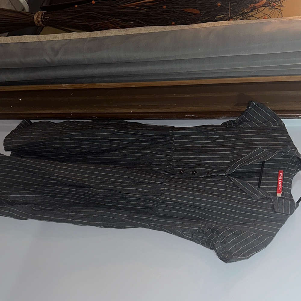 Elegant Charcoal Striped Midi Dress